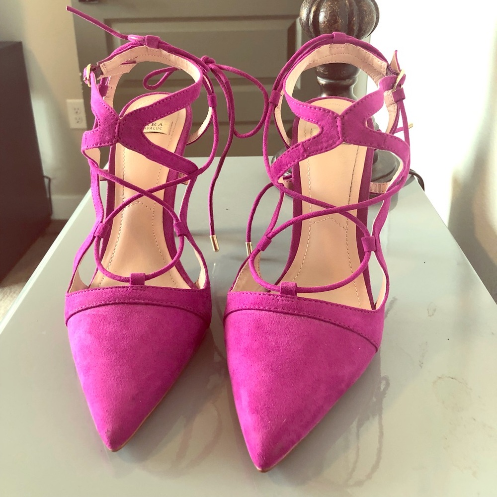 ZARA Magenta lace up heels